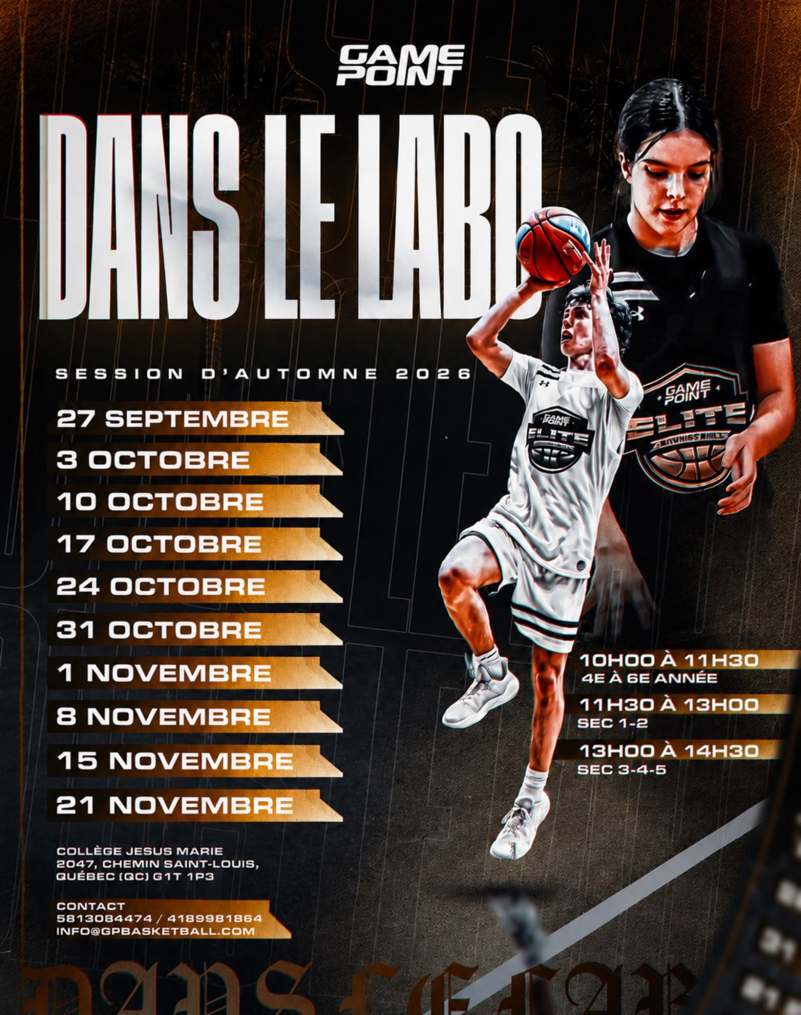 Dans Le Labo — Session d'automne 2026, entraînements au Collège Jésus-Marie de Québec